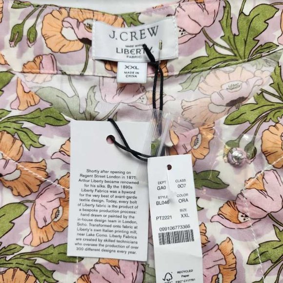 Women's XL J Crew keyhole popover top in Liberty Butterfield poppy shirt - Picture 7 of 11